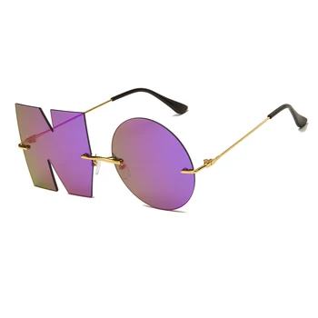 Moda Çerçevesiz Güneş Gözlüğü Lüks Marka Tasarımcısı Kadın Metal Mektup HİÇBİR güneş gözlüğü Bayan Trend Sunglass UV400 Shades Gözlük