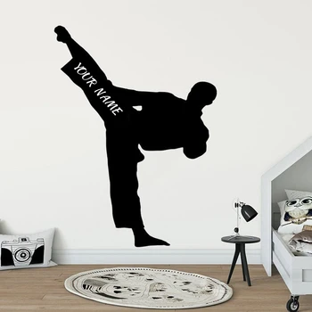 Kişiselleştirilmiş Adı Karate Duvar Sticker Taekwondo Kung Fu Spor Çıkartmaları Vinil Ev Dekor Çocuk Boys Çocuk Odası Özel Ad A936