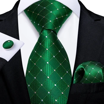 Yeşil Mavi Ekose Nokta Tasarımcı Erkek ipek Kravat Seti Mendil Kol Düğmeleri Lüks Düğün Parti Boyun Kravat Erkekler İçin Aksesuarları Hediye