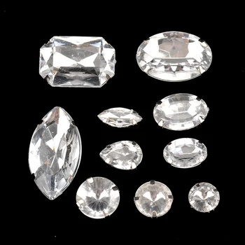 kristal rhinestone hakkında Flatback dikmek cam taş mücevher Konfeksiyon Giyim Aksesuarlar için gümüş pençe butonuna boncuk 