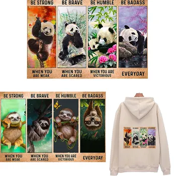 Panda Yamalar Giysi İçin Koala Demir On Yamalar Çizgili Harfler Termal Çıkartmalar Transferi ThermocollantsT-Shirt Dıy Aplike