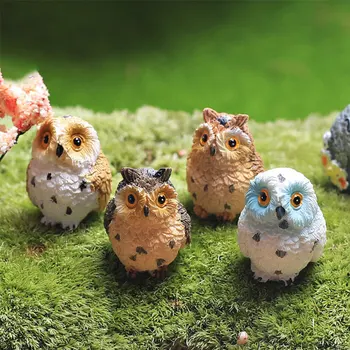 4 ADET Baykuşlar Minyatür Figürler Reçine Bahçe Peri Bahçe Figürleri Yosun Manzara Bonsai El Sanatları Ev Dekorasyonu Süsler