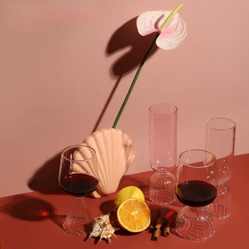 Kore Ins Fransız Çizgili Taban şampanya bardağı Çiçek Düzenleme Vazo Ev Dekorasyon Retro Lale Dalga Kenar Cam Kadeh