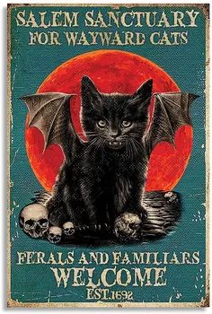 Salem Kutsal Wayward Siyah Kediler Vampir Vintage Retro Metal Tabela Duvar Ev Dekor Posteri 12x8 İnç Demir Boyama