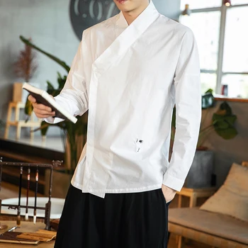 M-5XL Geleneksel Çin Tarzı Kimono Gömlek Uzun Kollu Japon Streetwear Vintage Gömlek Artı Boyutu Çin Giyim XXXXXL