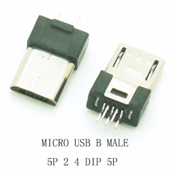 10 ADET Mikro USB Konektörü B tipi Erkek USB 2.0 jack Tel Lehim konektörü 5Pin 2 4DIP