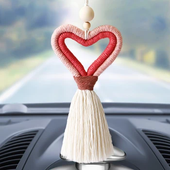 Yaratıcı Araba dikiz aynası Kolye Kalp şeklinde Sevimli El Dokuma Moda Araba Süs Araba Asılı İç Aksesuarları