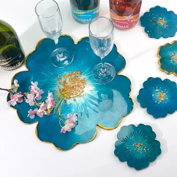 Çiçek çayı fincan altlığı Kalıpları Seti DIY El Yapımı Kristal Büyük Çiçek Tabağı Kil Epoksi uv Reçine Kalıp Silikon El Sanatları Kalıp Sanat Ev Dekor