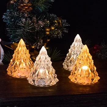 Alevsiz LED elektronik mum ışığı yılbaşı ağacı şekli LED mum Eve kristal ışık atmosfer ışığı düğün parti dekor yeni