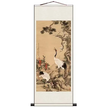 Çin Mürekkep Vinç Çam Ağacı duvar sanat dekoru Kaydırma Asılı Boyama Eski Yatak Odası Ev Ofis Dekor Posteri Decoracion Para Sala