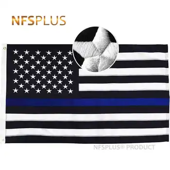Amerikan Polis Bayrağı İnce Mavi Çizgi 3x5 Ft İşlemeli Yıldız Dikili Çizgili Pirinç Grommets Onurlandıran Kolluk Görevlisi Afiş