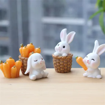 Sevimli Figürler Minyatür Reçine Tavşan Bebek Süs Masası Dekorasyon El Sanatları Ev Dekorasyonu İçin Güzel Havuç Tavşan Modeli Çocuklar Hediye