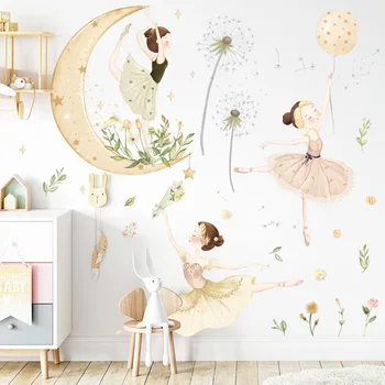 Karikatür Bale Kız Ay ve Yıldız duvar çıkartmaları Çocuk Odası için Bebek Odası Dekorasyon Duvar Çıkartmaları Odası İç Sticker
