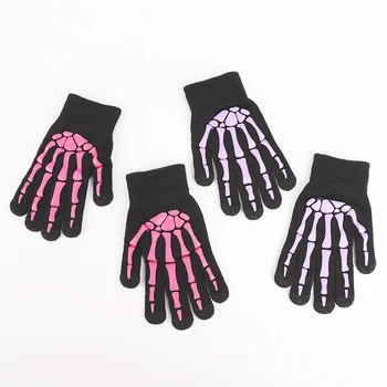 Kış Unisex Yetişkin Cadılar Bayramı İskelet Eldiven Diablo Cosplay Örme dokunmatik ekran eldiveni Emo Aksesuarları el ısıtıcı Eldiven