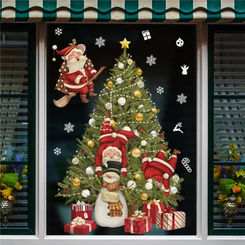 Yeni Noel Dekorasyon Pencere Çıkartmaları Santa Hediyeler Merry Christmas Ayna Sticker Noel Ağacı pencere camı Sticker Yeni Yıl 2023