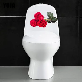 YOJA 24 * X 14 CM Üç Kırmızı Güller Oturma Odası Duvar Sticker Çıkartması Klasik Banyo Tuvalet Dekor T1-1255