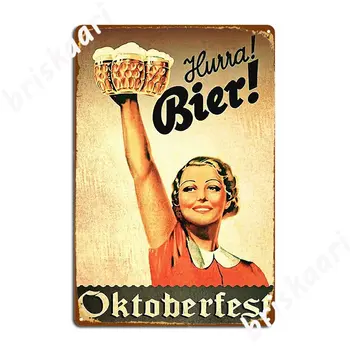 Vintage 1930 s Oktoberfest Hurra Bier Metal Işareti Duvar Mağara Oturma Odası Boyama Dekor Dekorasyon tabela Posteri