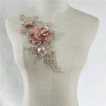 Yüksek kaliteli dantel kumaş 3D çiçek Danteller yaka Sequins Nakış El Sanatları malzemeleri Uygulama Taklidi Elbise Aksesuarları