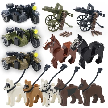 Askeri Silah Silah At Araç Şehir Polis Köpek Asker WW2 Ordu Aksesuarları Yaratıcı MOC Tuğla oyuncak inşaat blokları Çocuk Hediye