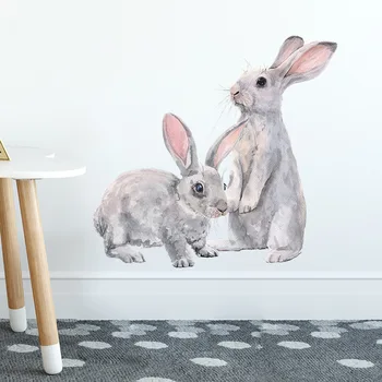 Iki tavşan çocuk yatak odası sundurma ticari sundurma güzelleştirme dekoratif duvar çıkartmaları DIY kendinden yapışkanlı odası dekorasyon