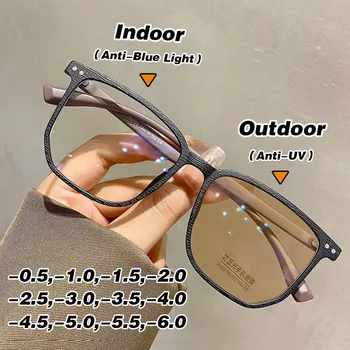 Kadın renk değiştiren miyopi gözlük Anti-mavi ışık gözlük Kore tarzı kare çerçeve miyopi gözlük - 600 ila 0