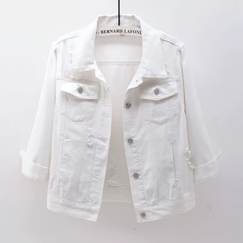 Denim Ceket Kadın Bahar Rahat Gevşek Kısa Giyim Kore Moda Beyaz Pembe Delik Kot Ceket Ceket Kadın Chaqueta Mujer