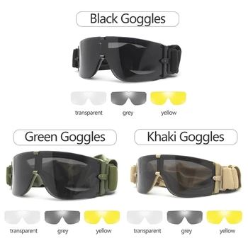 3 Lens Askeri Taktik Gözlük Seti Özel Kuvvetler Rüzgar Geçirmez Gözlük Motosiklet Cs Çekim Güvenli Koruma Yürüyüş Kum Geçirmez 1