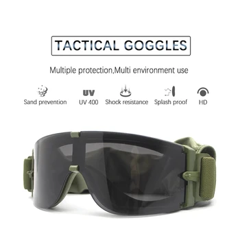 3 Lens Askeri Taktik Gözlük Seti Özel Kuvvetler Rüzgar Geçirmez Gözlük Motosiklet Cs Çekim Güvenli Koruma Yürüyüş Kum Geçirmez 3