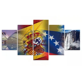 Çerçevesiz 5 Panel Bayrağı Venezuela İspanya Modüler Cuadros Tuval HD Baskı Posterler Duvar Sanatı Resimleri HD Resimleri Odası Ev dekor