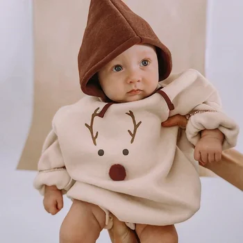 HoneyCherry Kış Bebek Sıcak Ve Polar Tek parça Bebek Uzun kollu Romper Noel Romper Yenidoğan Bebek Giysileri
