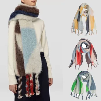 Lüks Marka Moda Kaşmir Kalınlaşmış Şal Atkılar Kadınlar İçin Saçaklı Boyun Gökkuşağı Kış Sıcak Ekose Eşarp Sarar