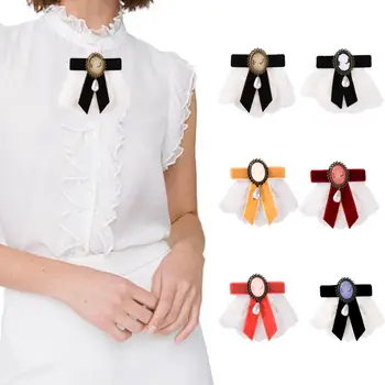 Vintage İmitasyon İnci Şerit Broş Kadın İlmek Yaka Gömlek Kravat Klip Hostes Öğrenci Performans