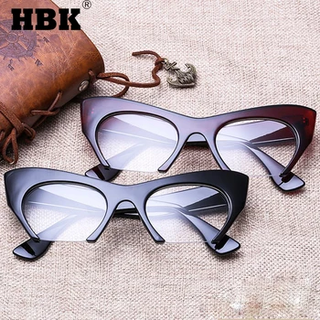 HBK Yeni Moda Kedi Göz Gözlük Yarım Çerçeve Kadın Erkek Optik Gözlük Renkli Gözlük Kadın Şeffaf Lens Düz Gözlük