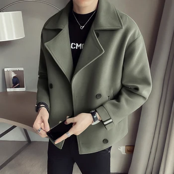Erkek Rahat Yün Ceket Düz Renk Tek Göğüslü İnce Üstleri 2021 Sonbahar Ve Kış Sıcak Satış Sokak moda giyim M-3XL 0