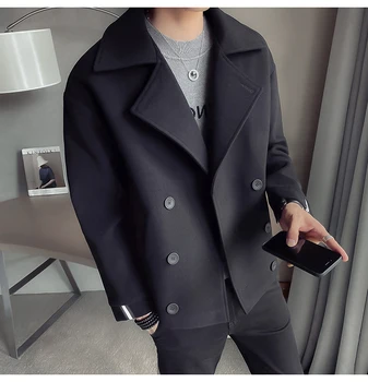 Erkek Rahat Yün Ceket Düz Renk Tek Göğüslü İnce Üstleri 2021 Sonbahar Ve Kış Sıcak Satış Sokak moda giyim M-3XL 1
