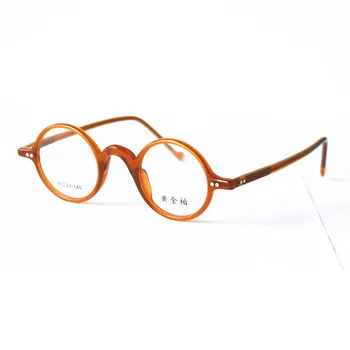 Vintage Küçük Yuvarlak Gözlük Çerçeveleri 38mm Tam Jant Turuncu Altın Erkekler Kadınlar Rx mümkün 0