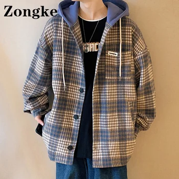 Zongke Ekose kolej ceketi Erkekler Hoodies Ceket Japon Bombardıman Giysileri Kore Rüzgarlık 5XL Harajuku 2022 Bahar Yeni 0
