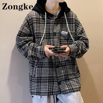 Zongke Ekose kolej ceketi Erkekler Hoodies Ceket Japon Bombardıman Giysileri Kore Rüzgarlık 5XL Harajuku 2022 Bahar Yeni 5