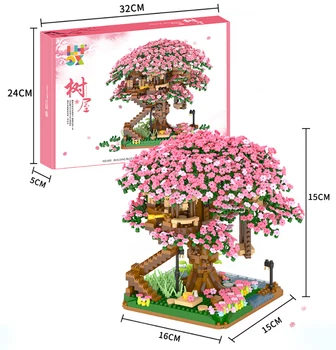 Japon Şehir Mini Arkadaşlar Kiraz Çiçeği Ev MOC fikirleri Sakura Ev Blokları Inari Tapınak Tuğla Modeli Blokları çocuk oyuncakları 1