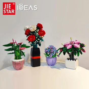 Jiestar Fikirleri DIY Zambak Açelya Gül Bluebell Pembe Palmiye Buket Çiçek Tuğla Saksı Bitkileri Yapı Taşları Modeli Çocuk Oyuncakları Hediyeler