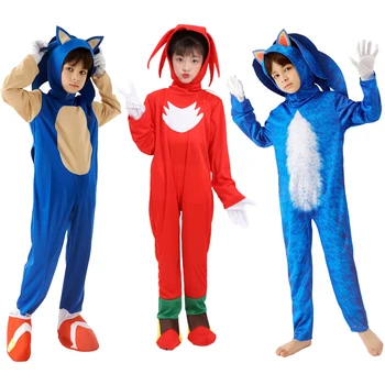 Kırmızı Siyah Mavi Sarı Hayvan Headgehog Cosplay Kostüm Çocuklar için Cadılar Bayramı Partisi Sıçan Tulum Knuckles En Echidna Sonikc Giysileri