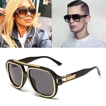 Yeni lüks marka moda büyük metal çerçeve güneş gözlüğü erkek/kadın retro çift ışın kişilik havacılık güneş gözlüğü Oculos De Sol