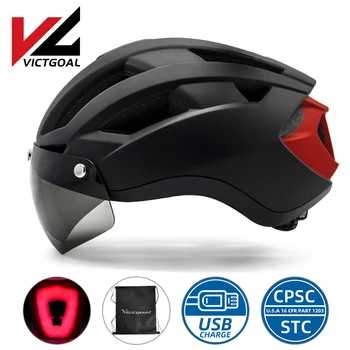 VICTGOAL bisiklet kaskı Çıkarılabilir Manyetik Gözlük USB şarj edilebilir arka ışık Bisiklet Kask Yetişkin Erkekler için / Kadın Boyutu M / L 0