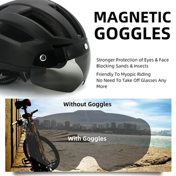 VICTGOAL bisiklet kaskı Çıkarılabilir Manyetik Gözlük USB şarj edilebilir arka ışık Bisiklet Kask Yetişkin Erkekler için / Kadın Boyutu M / L 1