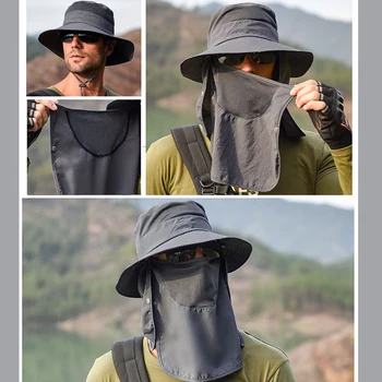 Yaz Çabuk kuruyan Boonie Erkek Kadın Şapka Açık Yüz Maskesi Geniş Ağız Kova Şapka Güneş Koruma Geniş Ağız Kap Balıkçılık Avcılık için