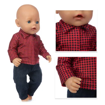 Kırmızı Izgara Takım Elbise oyuncak bebek giysileri Fit 17 inç 43cm oyuncak bebek giysileri Doğan Bebek Takım Elbise Bebek Doğum Günü Festivali Hediye