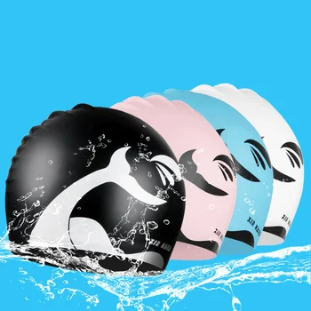 Yetişkin Yüzme Kap Erkekler Kadınlar Uzun Saç Yüksek Kaliteli Büyük Boy Silikon Kabarcık Kap kulak koruyucu Su Geçirmez ve Saç Bakımı