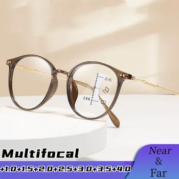 Retro Ultralight ilerici okuma gözlüğü kadın erkek Multifokal gözlük klasik Anti-mavi ışık yakın Uzak presbiyopi gözlük