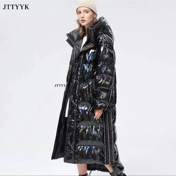 Sıcak Kar Ceket Kış Giysileri Kadın Uzun Siyah balon ceket Büyük Boy Kadın Tüy Parka Kapşonlu Aşağı Ceket Aşağı Büyük Ceket 2022
