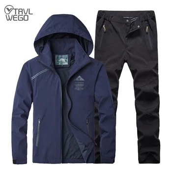 TRVLWEGO Erkekler Bahar Sonbahar Yürüyüş Kamp Ceket Balıkçılık Spor Takım Elbise Kadın Ceketler + Hızlı Kuru Açık Tırmanma Pantolon Set